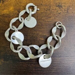 Dyrberg/Kern Silver Hammered Bracelet Wavy Links Discs Chunky